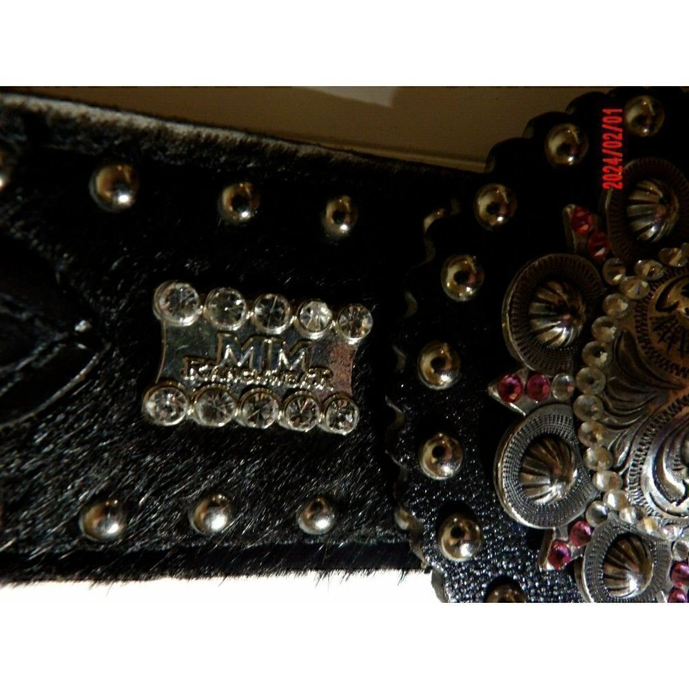 Western Beautiful Black and‎ Silver Leather Concho Belt Cancer Free Ribbon - Picture 10 of 15